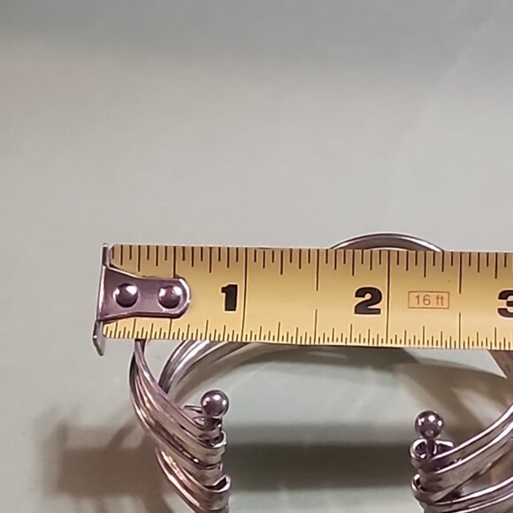 Vintage Modernist Sterling Silver Cuff Bracelet Wire  Design unsigned 925 - Picture 10 of 10